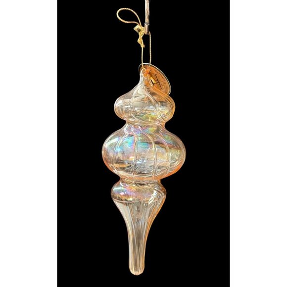 Handcrafted Iridescent Blown Glass Artisan Finial Teardrop Champagne Ornament - Picture 2 of 6